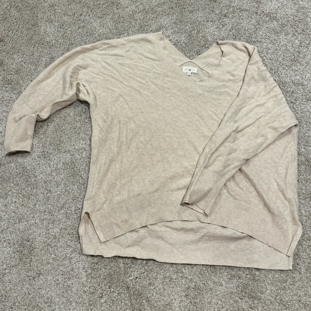 EUC | Lou & Grey Bat Wing Double V-Neck Poncho Style Sweater | Color: Oatmeal